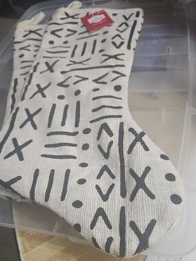 Holiday Time Cream and Black Tribal Pattern Holiday Stocking